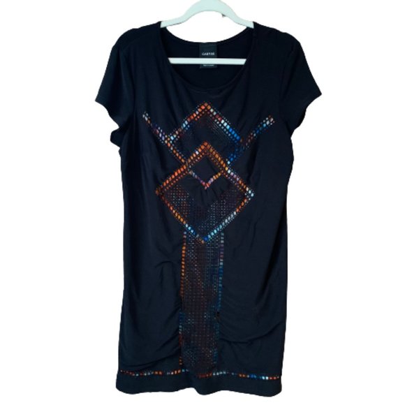 Cartise Dresses & Skirts - Cartise US 14 Black Stretchy Short Sleeve Women's Multicolor Lined Dress EUC